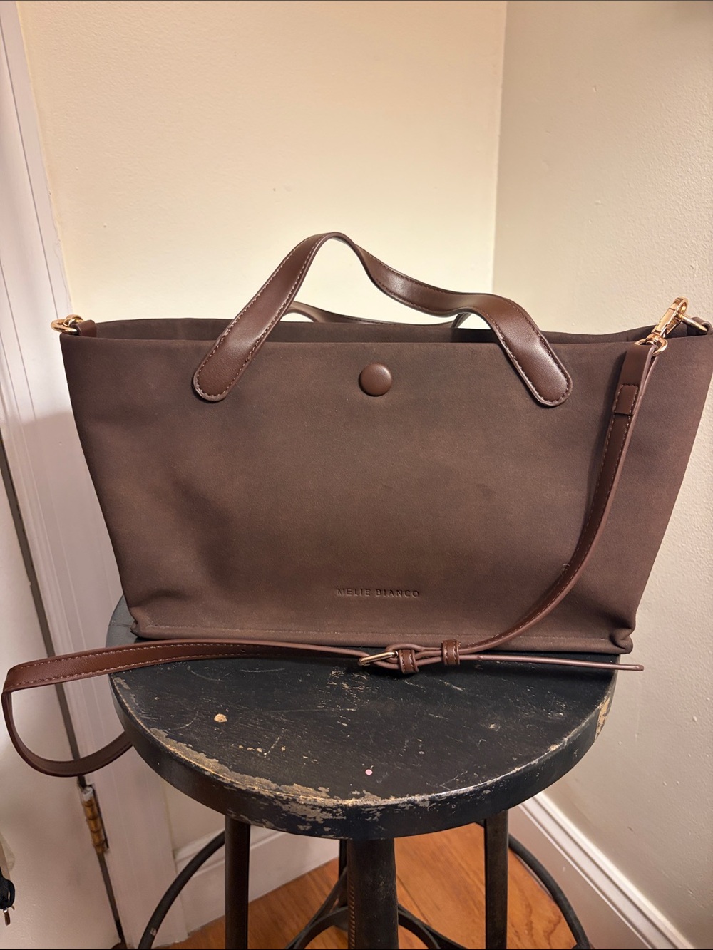 Melie Bianco Dark Brown Tote with Removable Strap